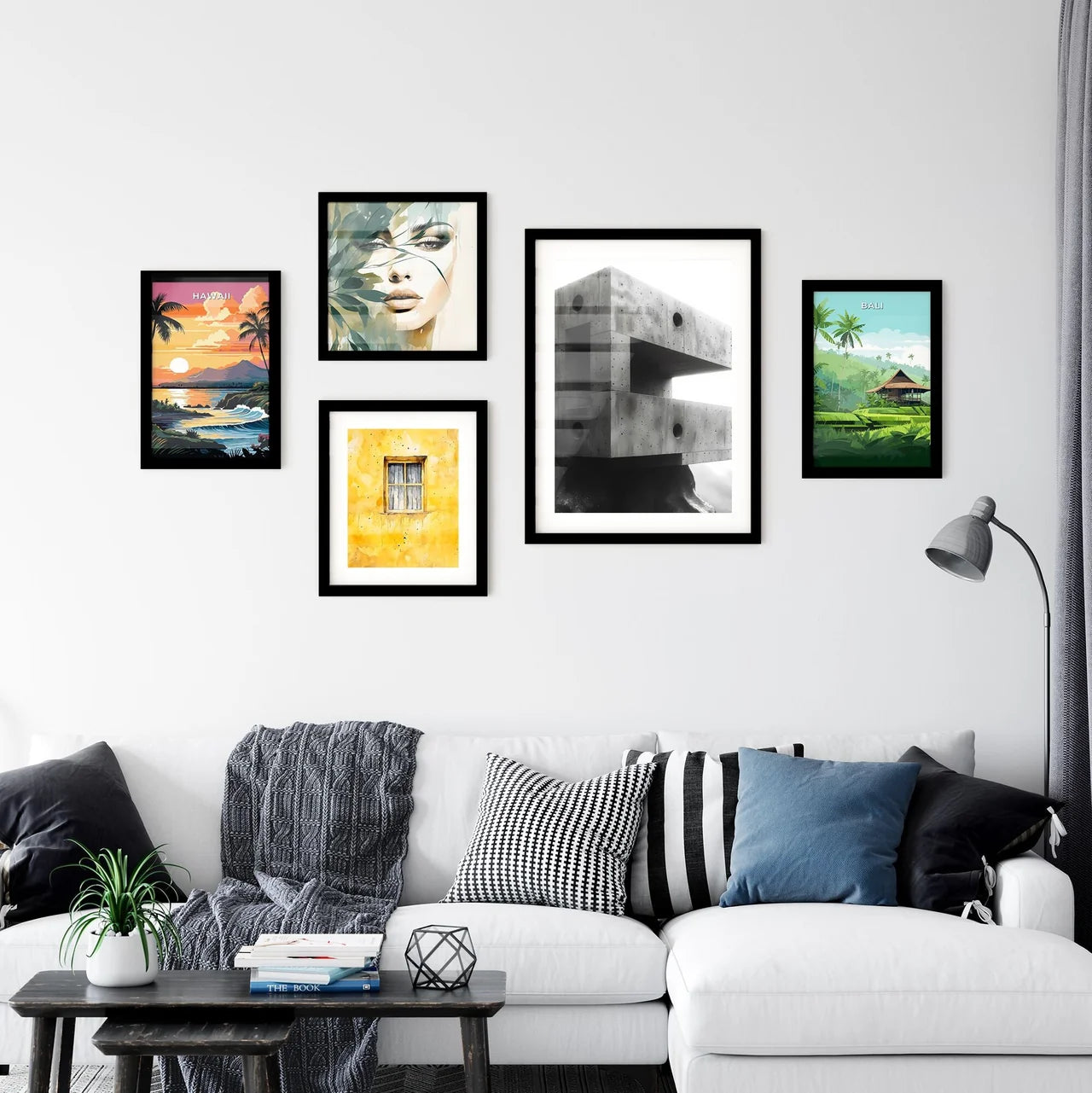 Vibrant Painting Displaying Abstract Brutalist Architecture with Concrete Walls and Intricate Hole Patterns Interior Design