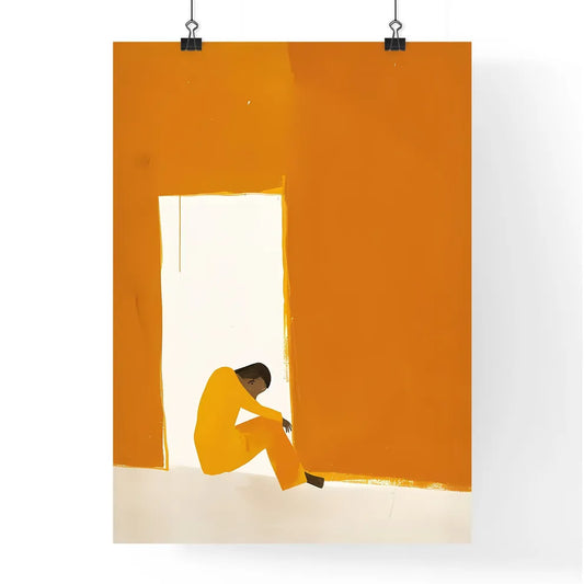 Minimalistic artfauvism painting, simplistic art - a man sitting in a doorway Poster