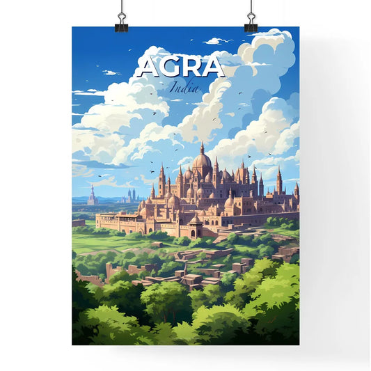 Painting of Colorful Agra India Building Skyline with Towers and Trees Default Title