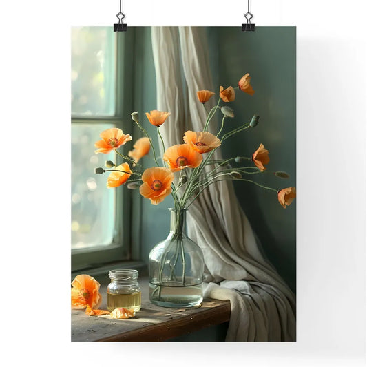 Vivid Oil Painting of Orange Poppies in a Va Poster