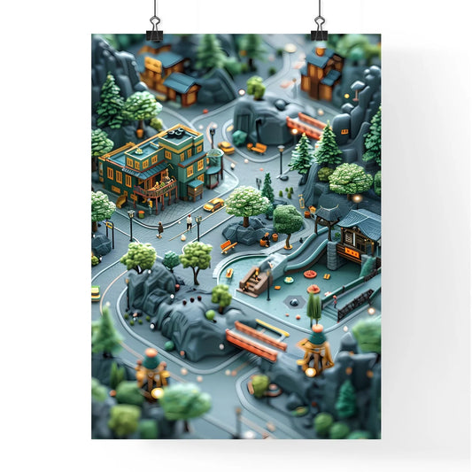 Town Model Stock Image: Realistic Depiction, Detailed Shading, Urban Style, 20MP Resolution Poster