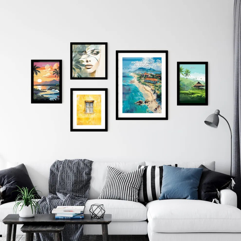 Beachfront Painting Antigua Barbuda North America Building Boat Art Vibrant Interior Design