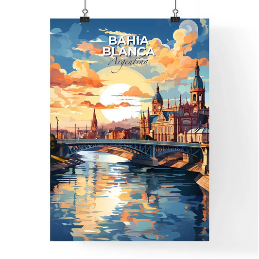 Expressive Art of Bahia Blanca Argentina Skyline: Bridge Over the River with Majestic Castle and Vibrant Hues Default Title