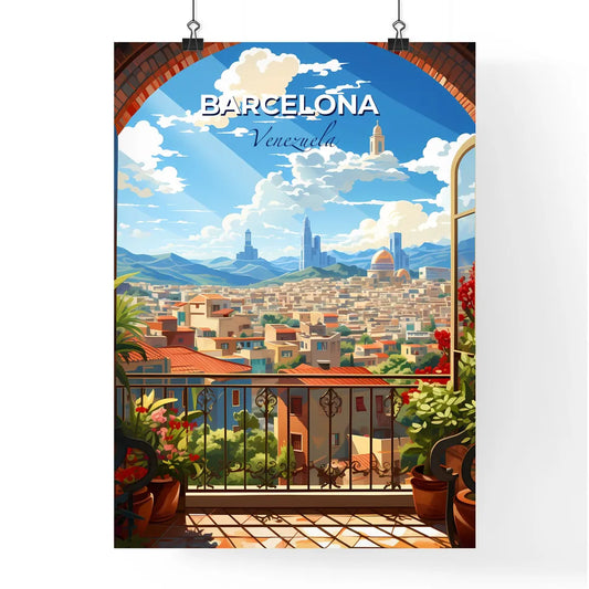 Vibrant Art Deco Cityscape Canvas - Barcelona Venezuela Skyline from a Balcony Perspective Default Title