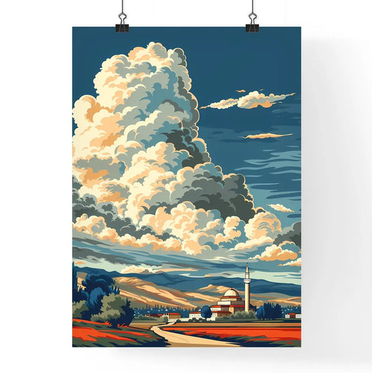 Minimalist Skyline Painting: Vintage Travel Poster of Albania's City Under a Cloud Poster