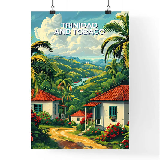 Vibrant Caribbean Village Artwork: Trinidad and Tobago, Tropical Houses and Trees Poster