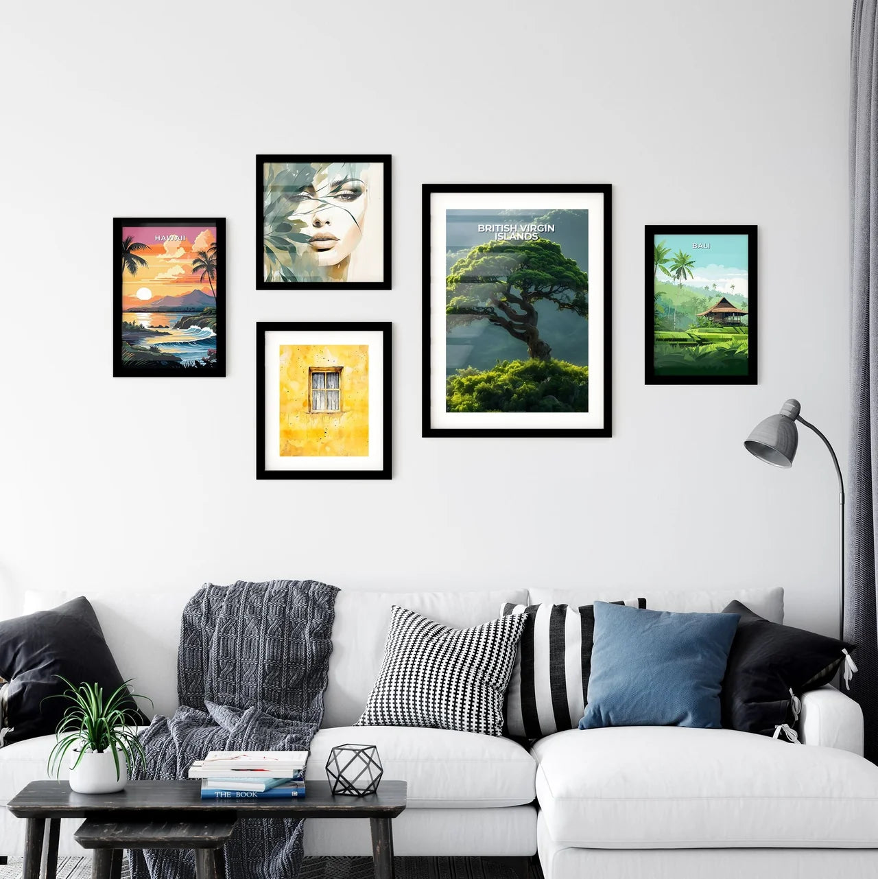 Vibrant Tropical Painting: Tree on Hillside Art Print