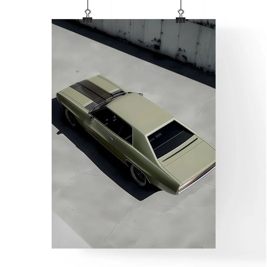 Minimalist Car Detail Portrait in Ethereal Green, Aerial View on Concrete Floor Poster