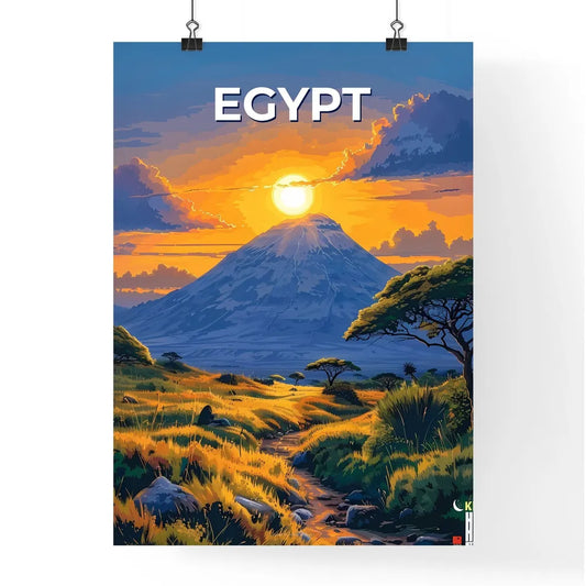 Vibrant Art Painting of Mountain Sunset Poster