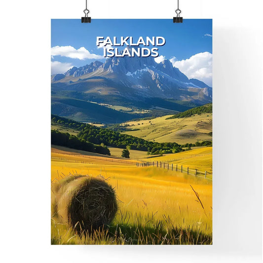 Vibrant Painting of a Hayfield with Mountain Poster