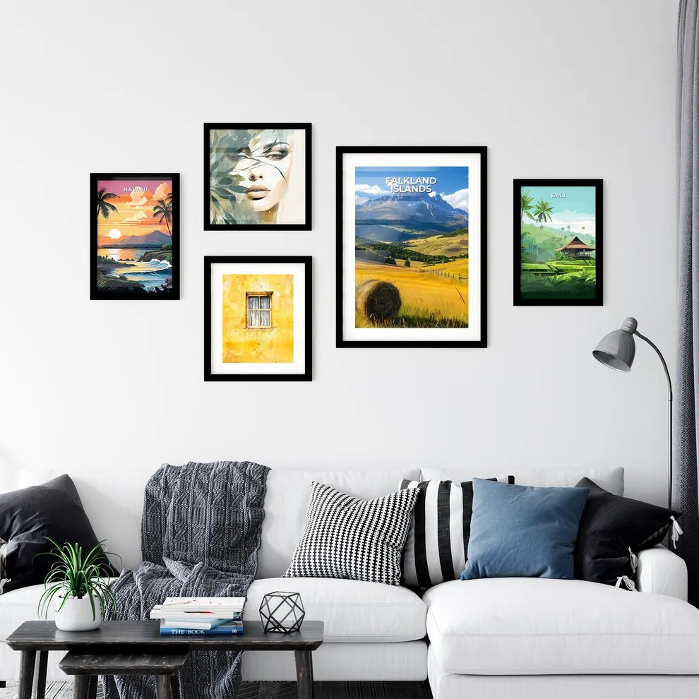 Vibrant Painting of a Hayfield with Mountain Wall Art