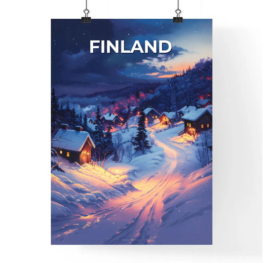 Snowy Village Winter Art Painting Europe Finland Houses Trees Artwork Nature Landscape Poster