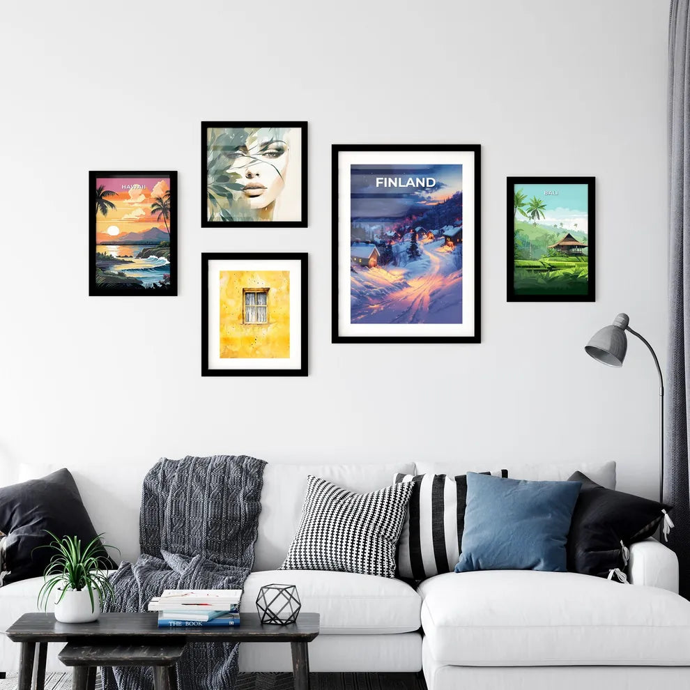 Snowy Village Winter Art Painting Europe Finland Houses Trees Artwork Nature Landscape Interior Design