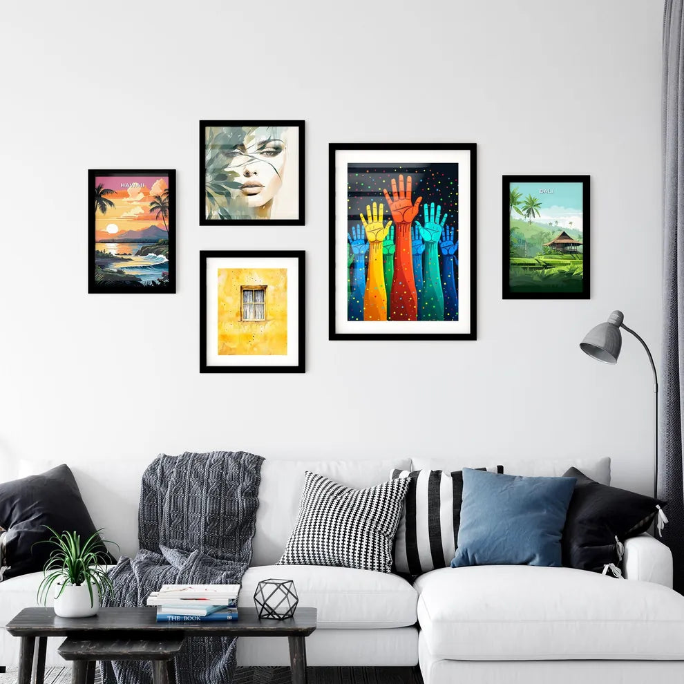 Colorful raised hands painting for Friendshi Wall Art