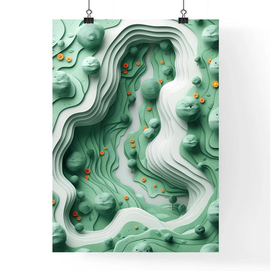 Modern art style landscape painting with a green color palette featuring a user interface inspired by Leo Natsume Poster