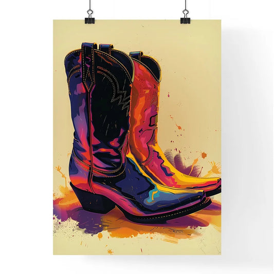 Colorful Retro Cowgirl Boots Painting on Whi Poster