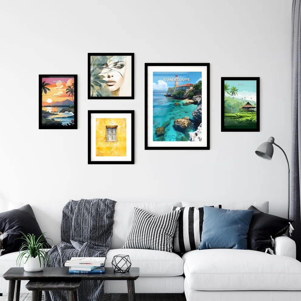 Artistic Coastal Painting: Vivid Guadeloupe Building on Sea Cliff Interior Design