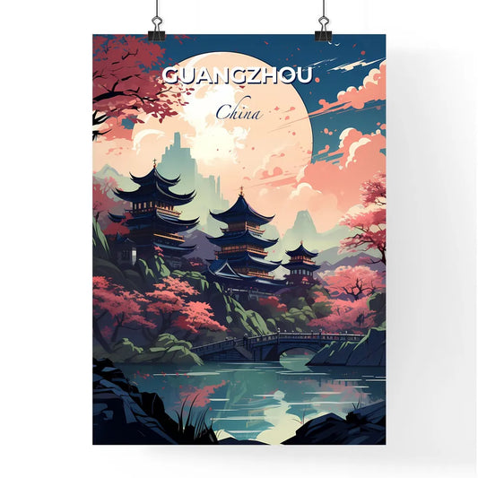 Guangzhou Skyline Tranquil Riverfront Cityscape Artful Painting with Bridge and Pagoda Landscape Default Title