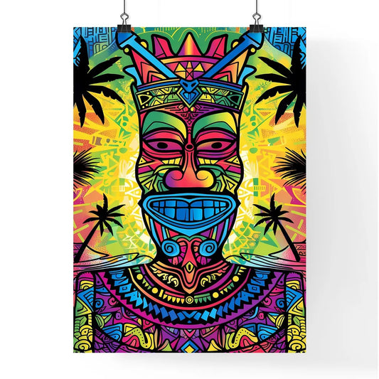 Colorful Hawaiian tribal art print depicting Poster