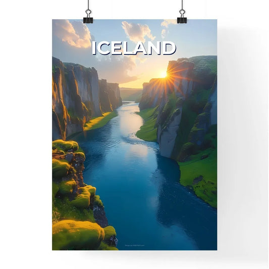 Icelandic Cliffs Art - River Landscape Paint Poster
