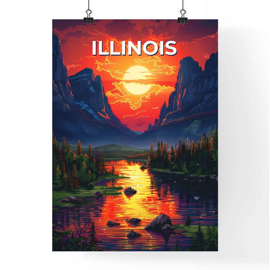 Abstract River Mountain Landscape Painting Poster