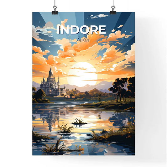 Indore India Skyline Cityscape City Art Artistic Painting Canvas Artwork Color Lake River Castle Landmark Default Title