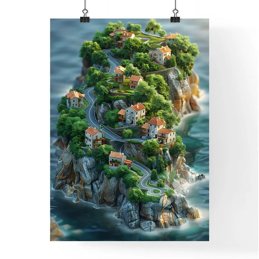 Isometric art - vibrant island map painting Poster