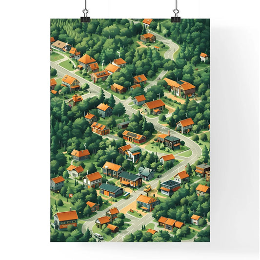 Stunning Isometric Cityscape Aerial View, Vibrant Artistic Wall Art, Urban Landscape Painting Poster