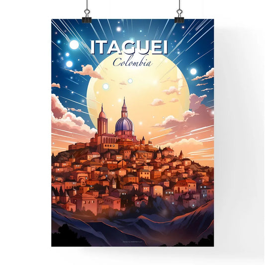 Itaguei Colombia Skyline City Painting Large Moon Vibrant Art Default Title