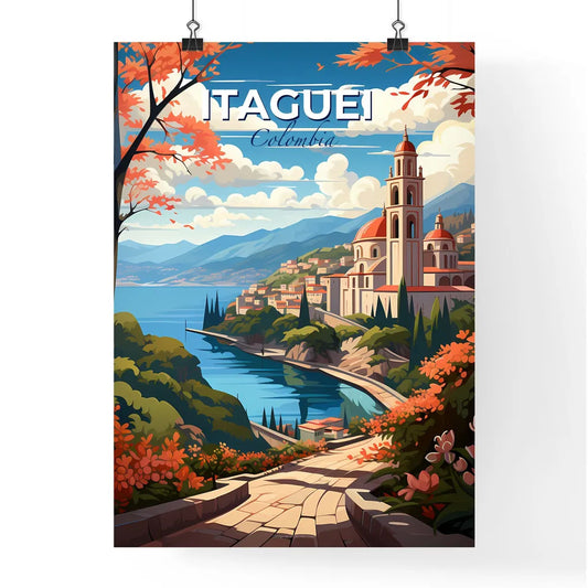 Vibrant Cityscape Painting: Itaguei Colombia Skyline Tower River View Default Title