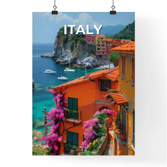 Italy, Europe: Vibrant Painting of Colorful Buildings by a Body of Water, Featuring Art Poster