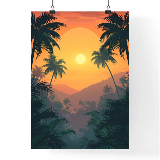 Jamaica Sunset Painting Tropical Forest Artw Poster