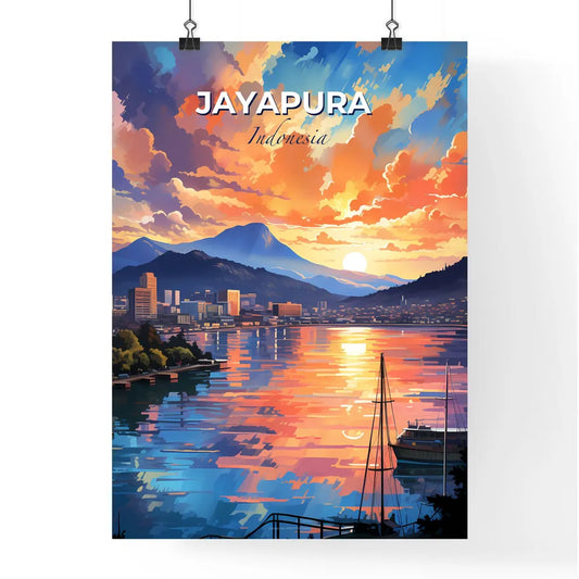 Vibrant Artistic Skyline of Jayapura Indonesia Sunset Hues Painting Cityscape Default Title