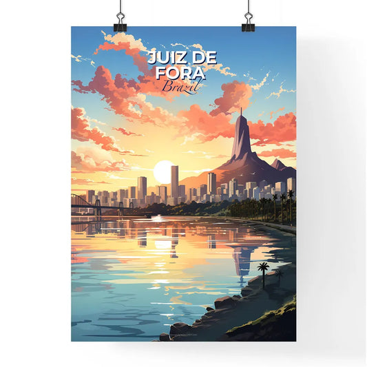 Colorful Juiz de Fora Skyline Painting Focus on Art on Waterside Cityscape Default Title