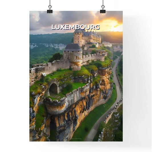 Vibrant Painting Depicting a Scenic Castle on a Cliff in Luxembourg, Europe Poster