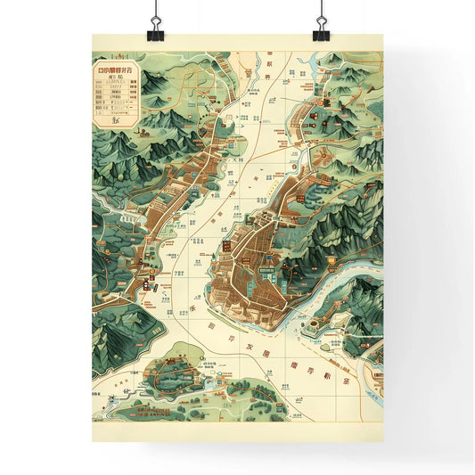 City map painting yellow green color paintin Poster
