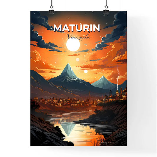 Vibrant Cityscape Painting: Maturin Venezuela Skyline with Mountain Panorama Default Title