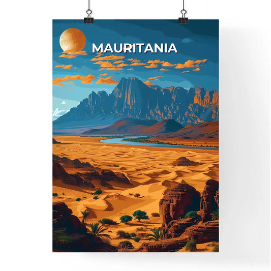 Mauritania Desert Landscape Mountains River Poster