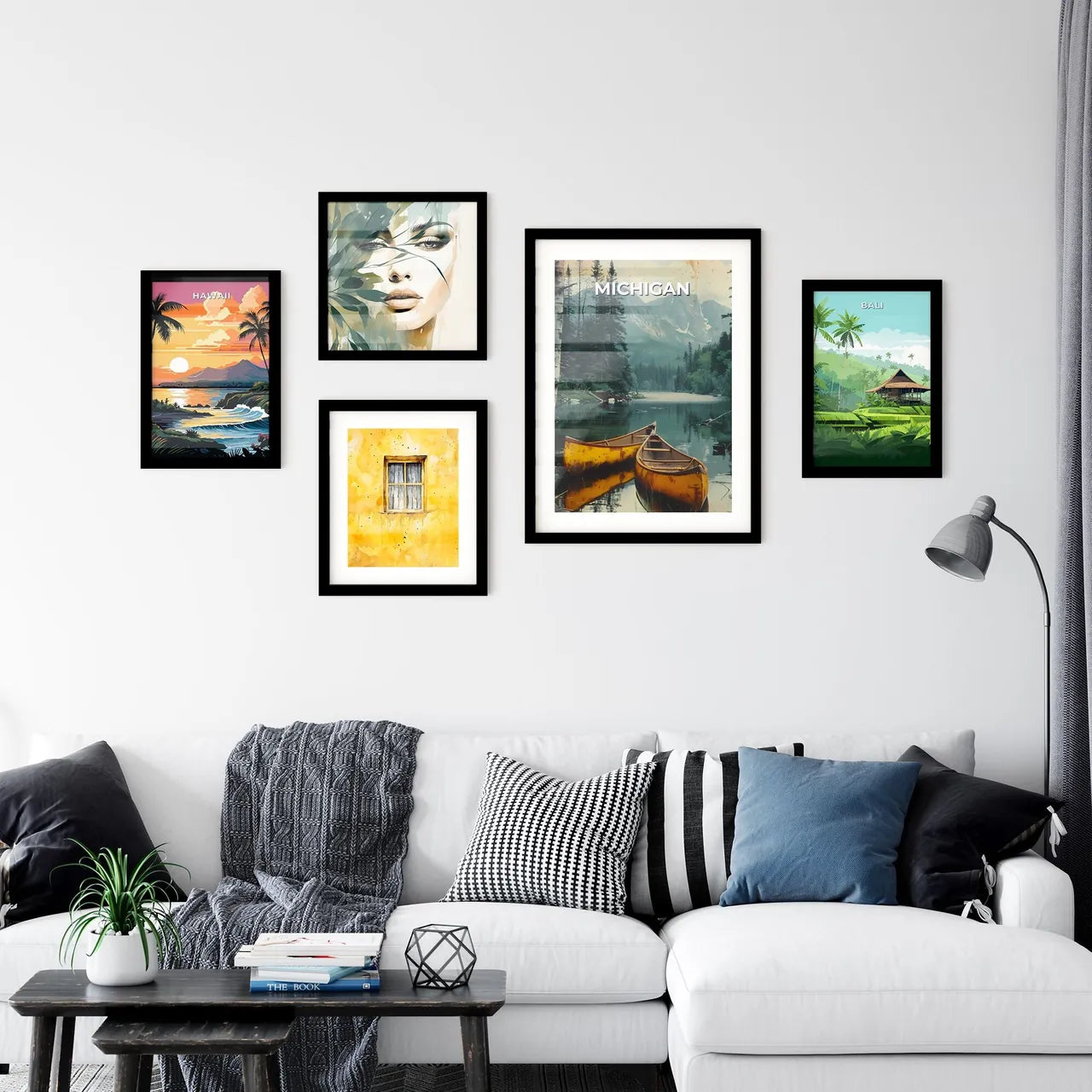Vibrant Art Depiction of Canoes on a Serene Wall Art