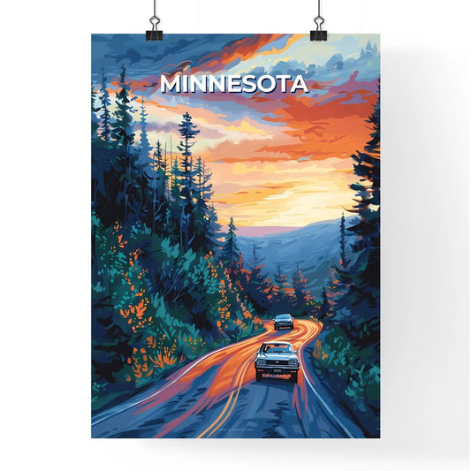 Vibrant Painting of Cars on Road in Minnesot Poster
