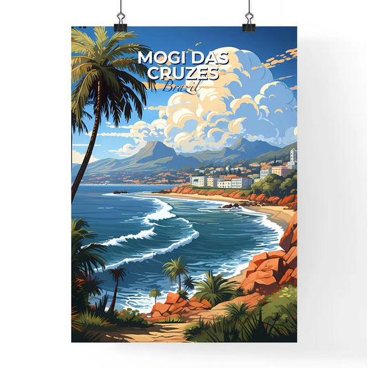 Vibrant Painting of Mogi das Cruzes Brazil Skyline with Beach Palm Trees Mountains Default Title