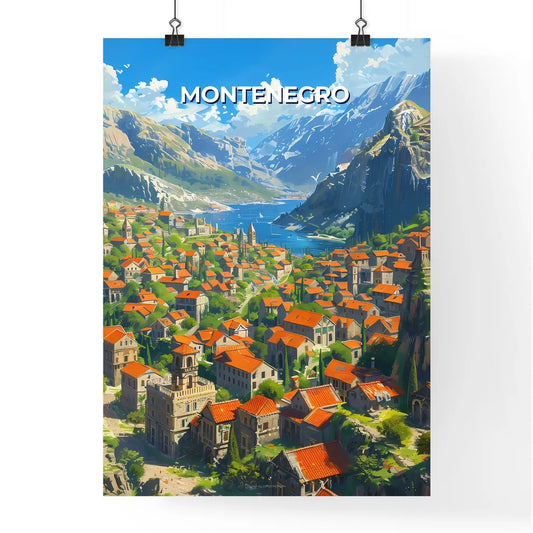 Art of Vibrant Montenegro Town Painting: Red Roofs, River, Europe Poster