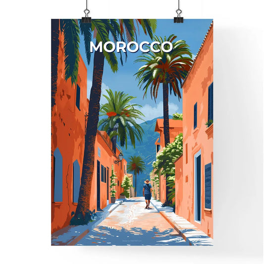 Vibrant Moroccan Street Art Depicting a Woman Amidst Palm Trees Poster