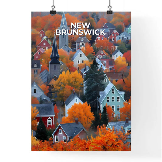Vibrant Acrylic Painting of Charming Houses and Orange Trees in New Brunswick, Canada Poster