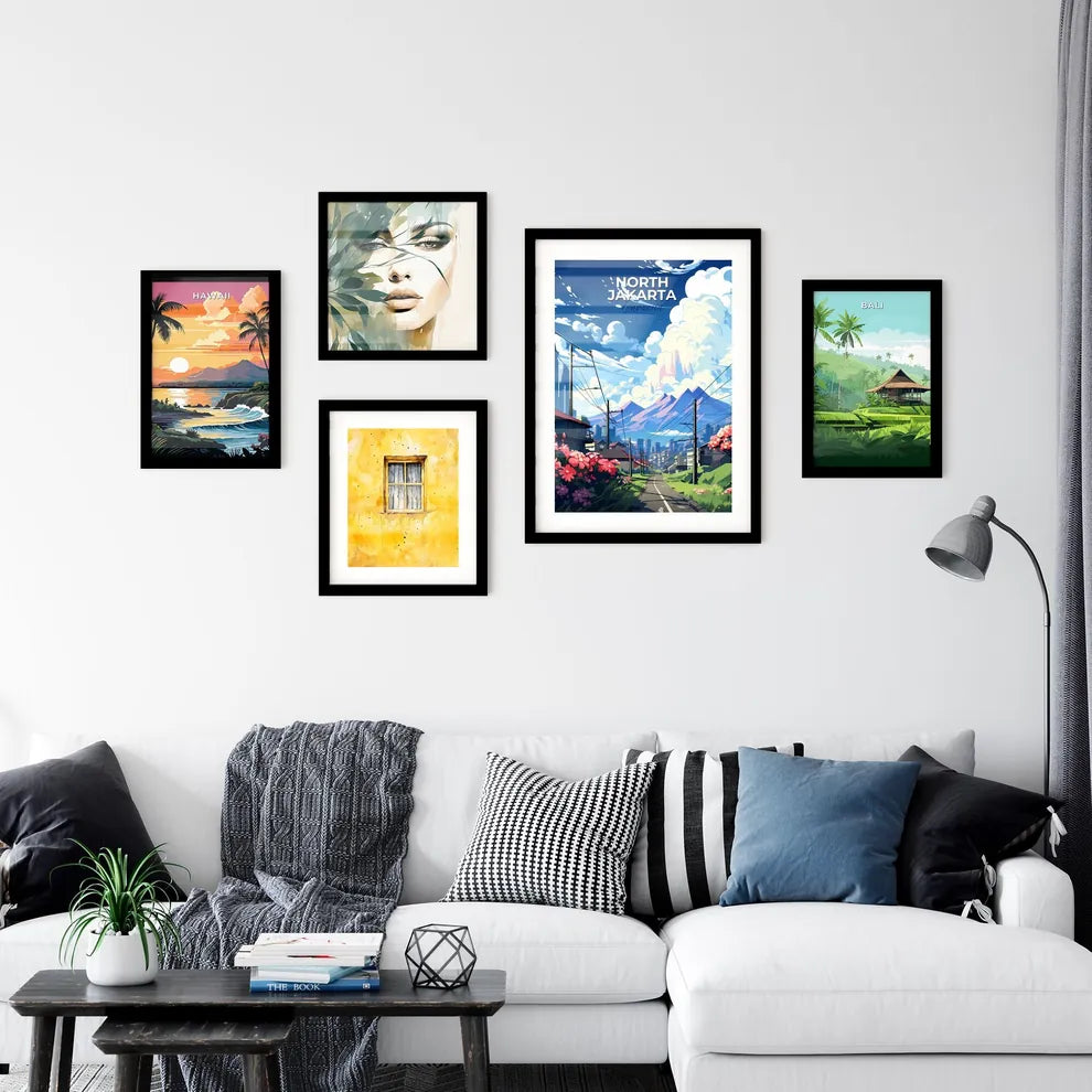 North Jakarta Indonesia Painting Skyline Colorful Art Canvas Wall Flowers Purple Hills Mountains Travel Default Title