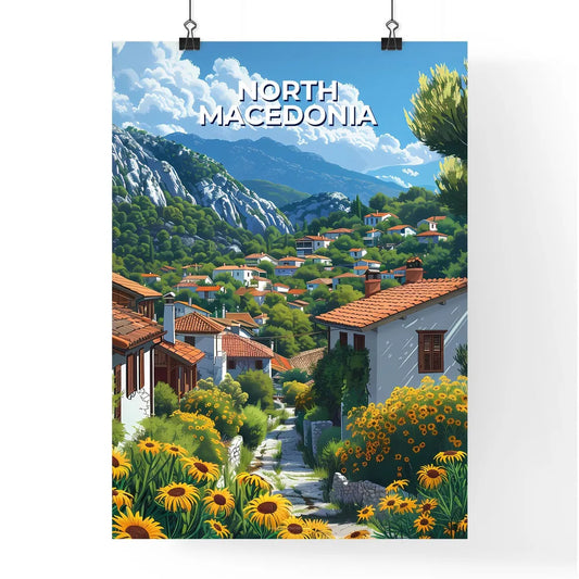 Vibrant Village Path, North Macedonia, Europe, Travel, Colorful Painting, Rural, Traditional Homes, Scenic, Art, Landscape Poster