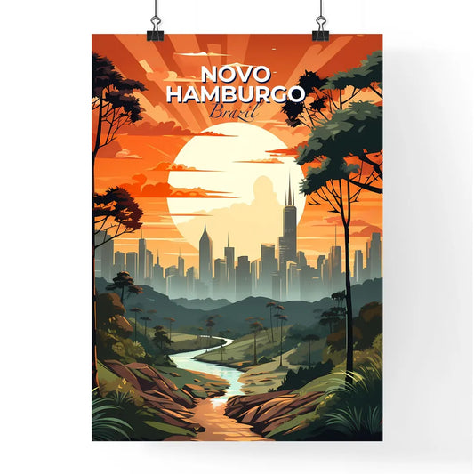 Vibrant Painting of Novo Hamburgo Brazil Skyline with River Trees and Cityscape City Landscape Art Default Title