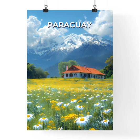 Vibrant Painted House Amidst Blooming Flowers in Paraguay, South America Poster