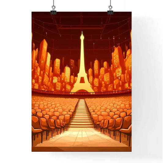 Expressive and Large Auditorium Oil Painting Depicting Tower and Seating Poster