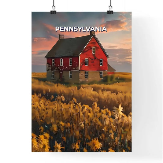 Vibrant Wheatfield Painting: House amidst Golden Fields, Pennsylvania, USA Poster